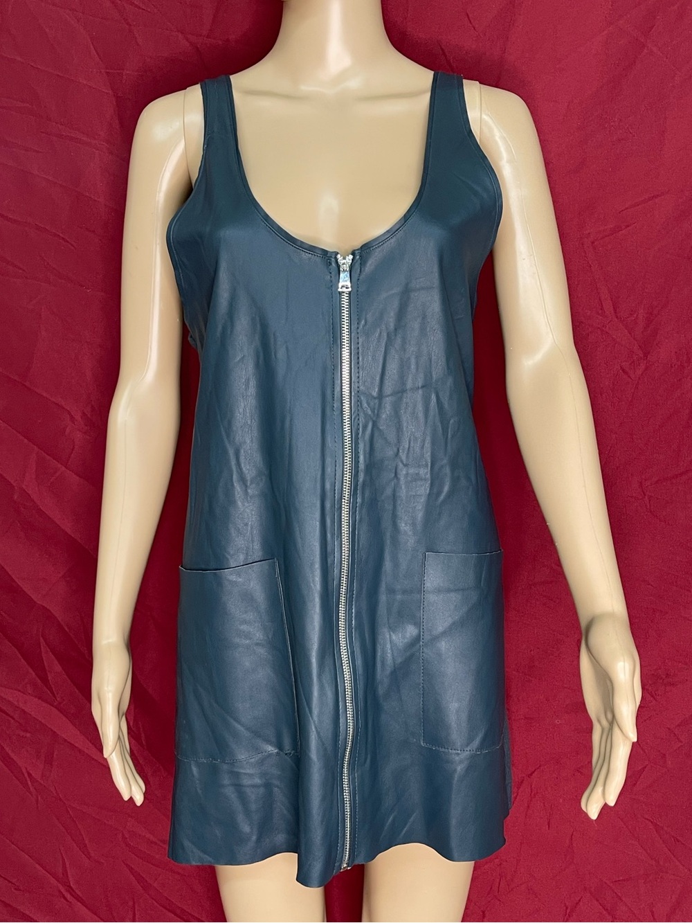 Zara Knit Vegan leather Zip Up Jumper Mini Dress with pockets Small